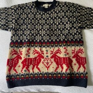 Women’s Vintage Eddie Bauer Wool Sweater, Reindeer Pattern